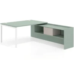 Mesa de dirección en L Kube fondo 100cm con ala+cajones WorkPlus estructura blanco