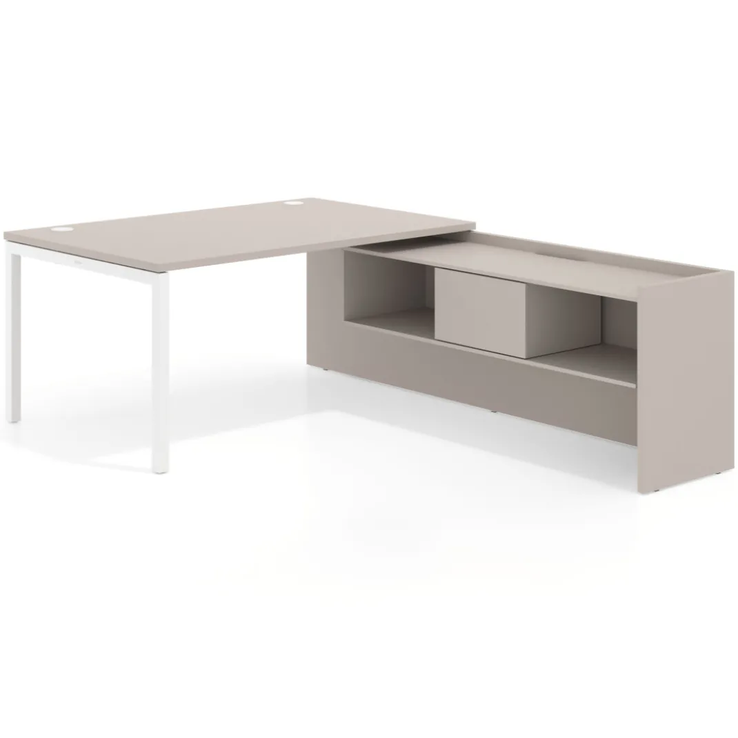 Mesa de dirección en L Kube fondo 100cm con ala+cajones WorkPlus estructura blanco