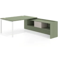 Mesa de dirección en L Kube fondo 100cm con ala+cajones WorkPlus estructura blanco