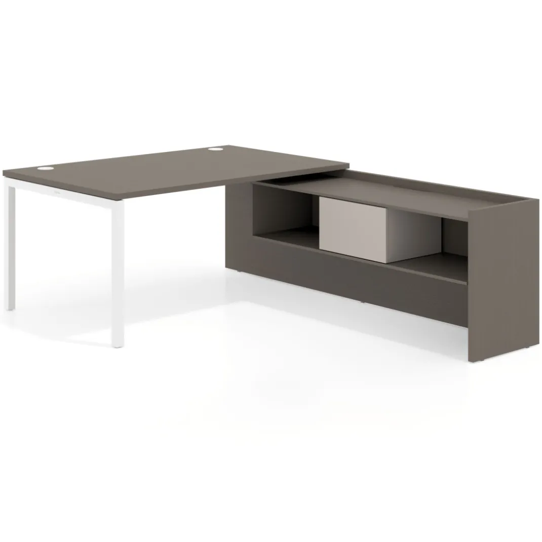 Mesa de dirección en L Kube fondo 100cm con ala+cajones WorkPlus estructura blanco