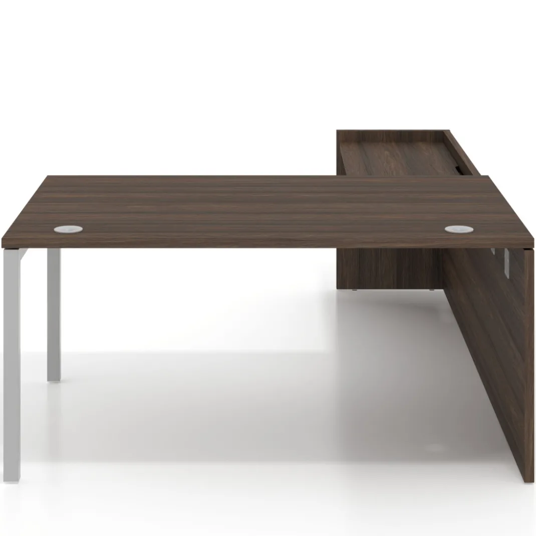 Mesa de dirección en L Kube fondo 100 con ala ancha, estructura aluminio
