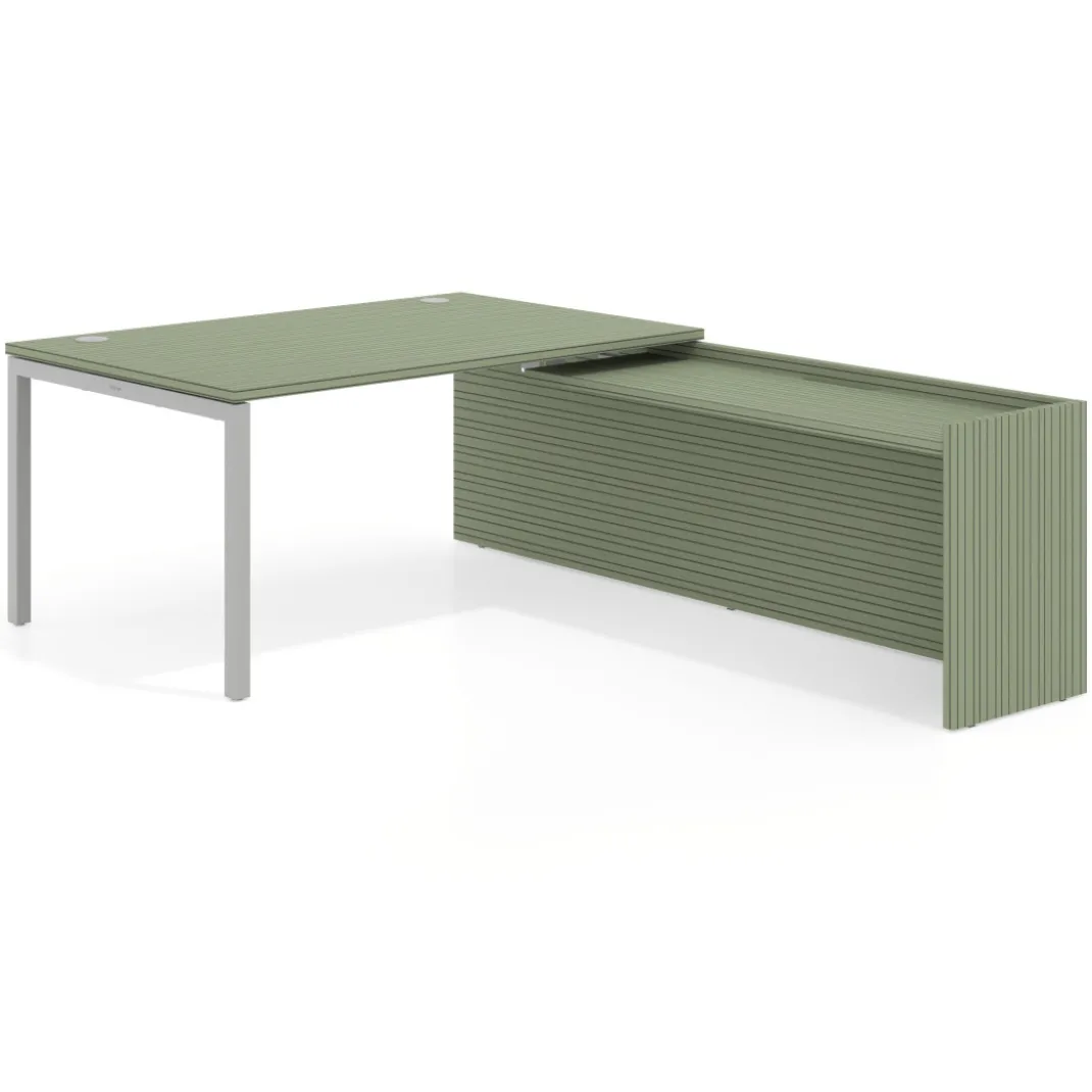 Mesa de dirección en L Kube fondo 100cm con ala WorkPlus estructura aluminio