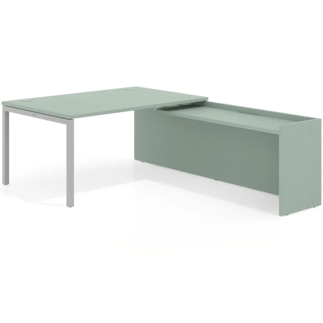 Mesa de dirección en L Kube fondo 100cm con ala WorkPlus estructura aluminio