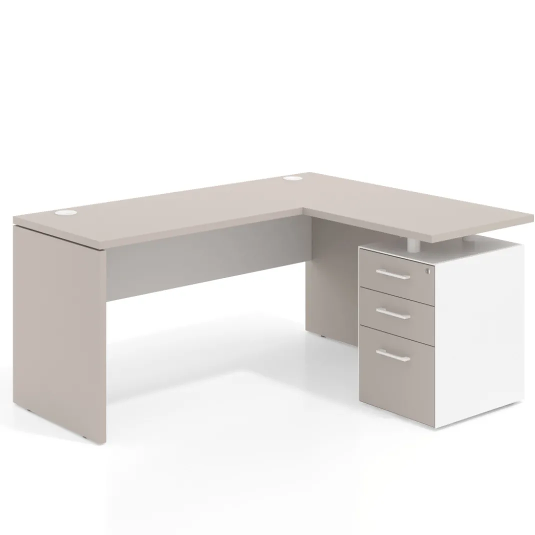 Mesa de Escritorio con cajones en L Work Plus, ala corta, fondo 60, frontales melamina diseño bicolor