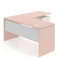 Mesa de Escritorio con cajones en L Work Plus fondo 60, frontales de metal diseño bicolor