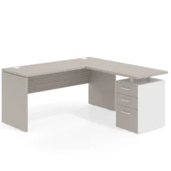 Mesa de Escritorio con cajones en L Work Plus fondo 60, frontales melamina diseño rayado