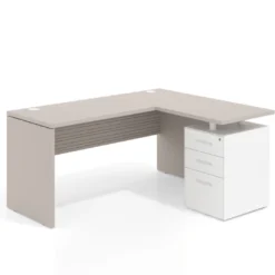 Mesa de Escritorio con cajones en L Work Plus, ala corta, fondo 60, frontales de metal diseño rayado