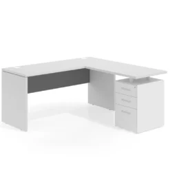Mesa de Escritorio con cajones en L Work Plus, ala corta, fondo 60, frontales de metal estructura naturale