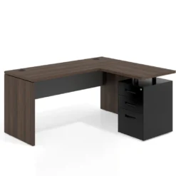 Mesa de Escritorio con cajones en L Work Plus fondo 60, frontales de metal estructura mistral