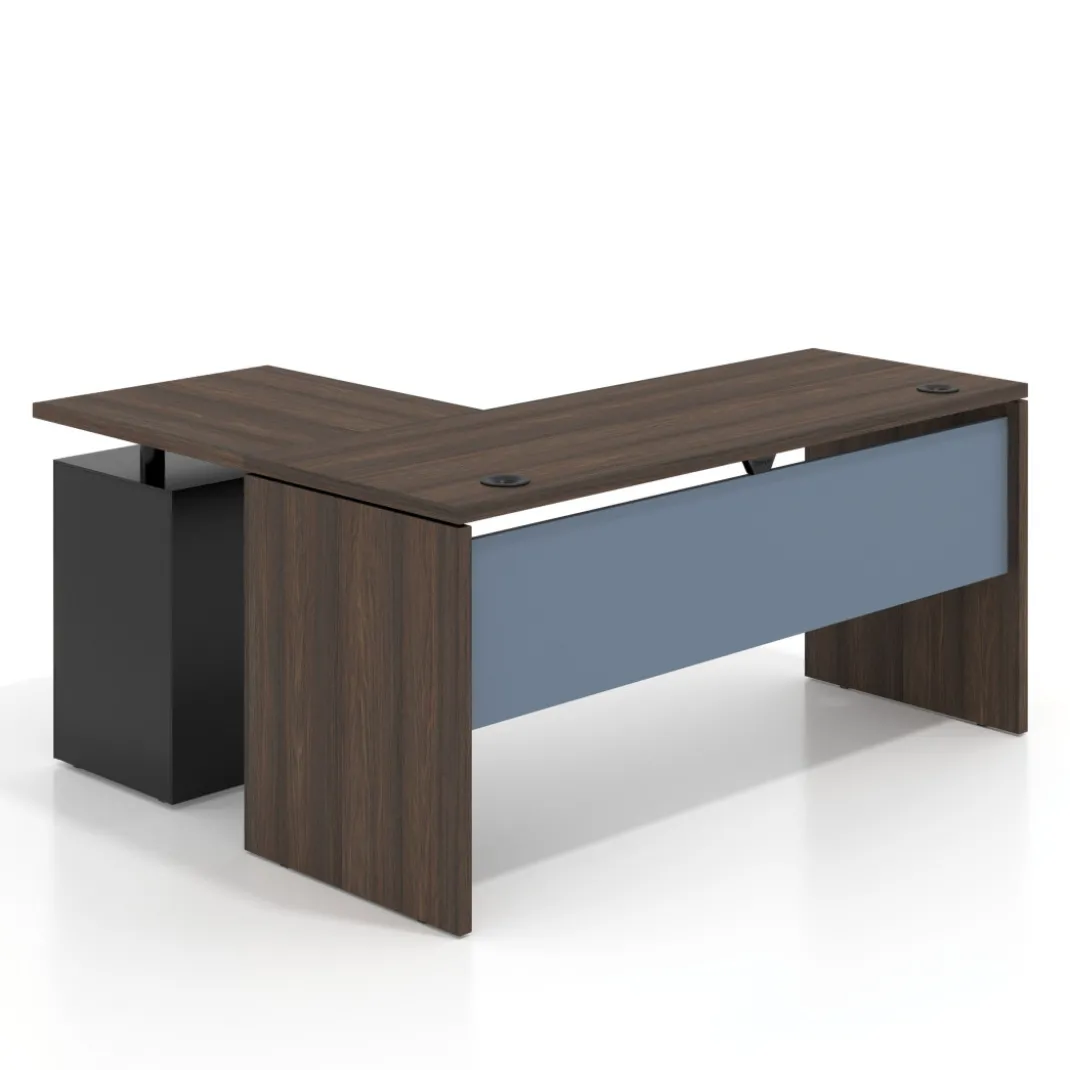 Mesa de Escritorio con cajones en L Work Plus fondo 60, frontales de metal estructura mistral