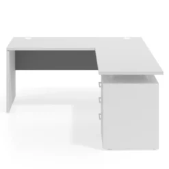 Mesa de Escritorio con cajones en L Work Plus fondo 60, frontales melamina estructura blanco mate