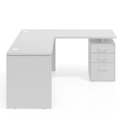 Mesa de Escritorio con cajones en L Work Plus fondo 60, frontales melamina estructura blanco mate