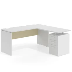 Mesa de Escritorio con cajones en L Work Plus fondo 60, frontales melamina estructura blanco mate