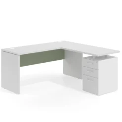 Mesa de Escritorio con cajones en L Work Plus fondo 60, frontales melamina estructura blanco mate
