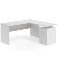 Mesa de Escritorio con cajones en L Work Plus fondo 60, frontales melamina estructura blanco mate