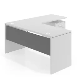 Mesa de Escritorio con cajones en L Work Plus fondo 60, frontales melamina estructura blanco mate