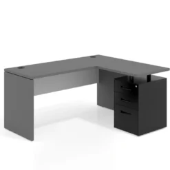 Mesa de Escritorio con cajones en L Work Plus, ala corta, fondo 60, frontales de metal diseño bicolor