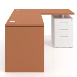 Mesa de Escritorio con cajones en L Work Plus, ala corta, fondo 60, frontales de metal diseño bicolor