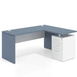 Mesa de Escritorio con cajones en L Work Plus, ala corta, fondo 60, frontales de metal diseño bicolor
