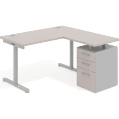 Mesa de Escritorio con cajones, fondo 68cm, estructura aluminio, ala corta, pedestal melamina