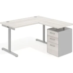 Mesa de Escritorio con cajones, fondo 68cm, estructura aluminio, ala corta, pedestal melamina