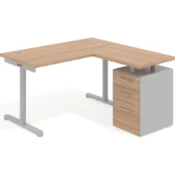 Mesa de Escritorio con cajones, fondo 68cm, estructura aluminio, ala corta, pedestal melamina