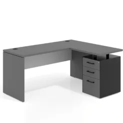 Mesa de Escritorio con cajones en L Work Plus, ala corta, fondo 60, frontales melamina diseño bicolor