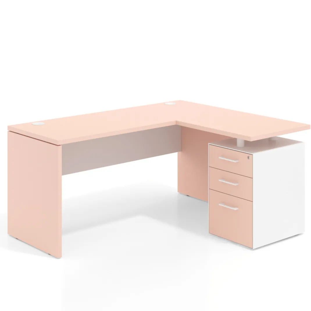 Mesa de Escritorio con cajones en L Work Plus, ala corta, fondo 60, frontales melamina diseño bicolor