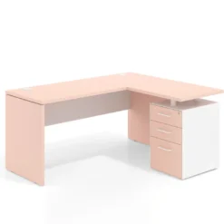 Mesa de Escritorio con cajones en L Work Plus, ala corta, fondo 60, frontales melamina diseño bicolor