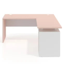 Mesa de Escritorio con cajones en L Work Plus fondo 60, frontales de metal diseño bicolor