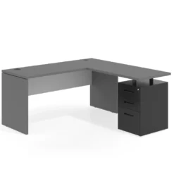 Mesa de Escritorio con cajones en L Work Plus fondo 60, frontales de metal diseño bicolor