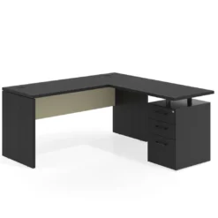 Mesa de Escritorio con cajones en L Work Plus fondo 60, frontales melamina estructura bocamina