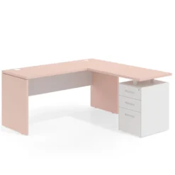 Mesa de Escritorio con cajones en L Work Plus fondo 60, frontales de metal diseño bicolor