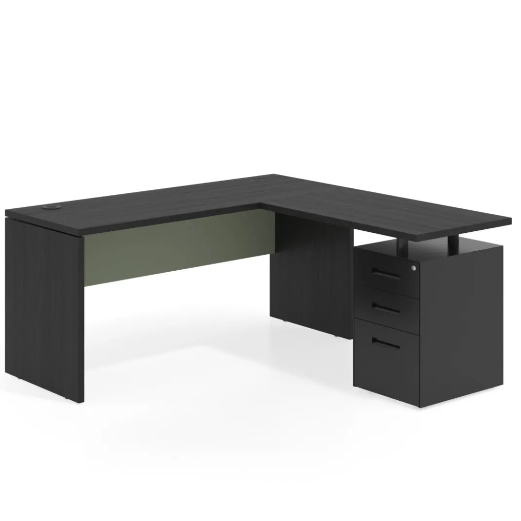 Mesa de Escritorio con cajones en L Work Plus fondo 60, frontales de metal estructura bocamina
