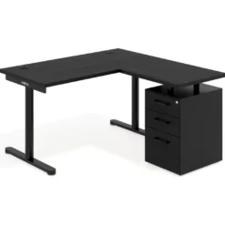 Mesa de Escritorio con cajones, fondo 68cm, estructura negra, ala corta, pedestal melamina