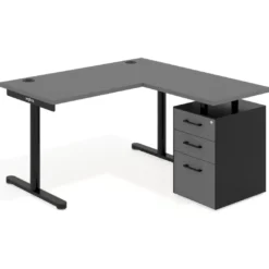 Mesa de Escritorio con cajones, fondo 68cm, estructura negra, ala corta, pedestal melamina