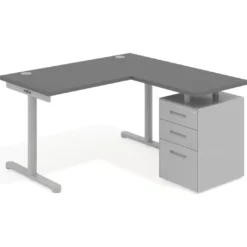 Mesa de Escritorio con cajones, fondo 68cm, estructura aluminio, ala corta, pedestal metálico