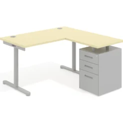 Mesa de Escritorio con cajones, fondo 68cm, estructura aluminio, ala corta, pedestal metálico