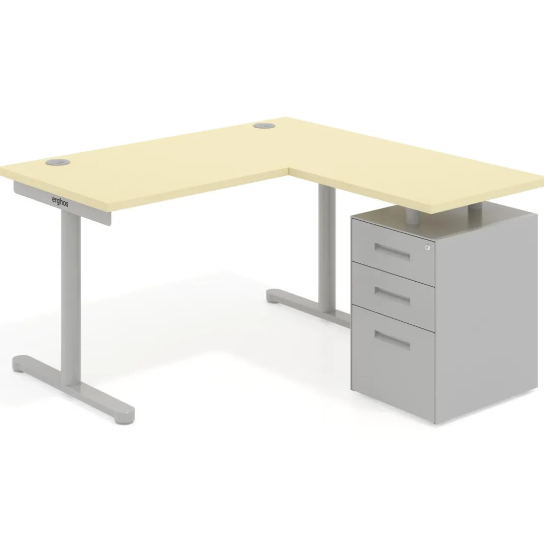 Mesa de Escritorio con cajones, fondo 68cm, estructura aluminio, ala corta, pedestal metálico