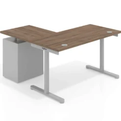 Mesa de Escritorio con cajones, fondo 68cm, estructura aluminio, ala corta, pedestal metálico