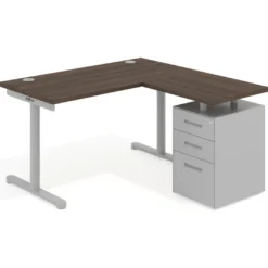 Mesa de Escritorio con cajones, fondo 68cm, estructura aluminio, ala corta, pedestal metálico