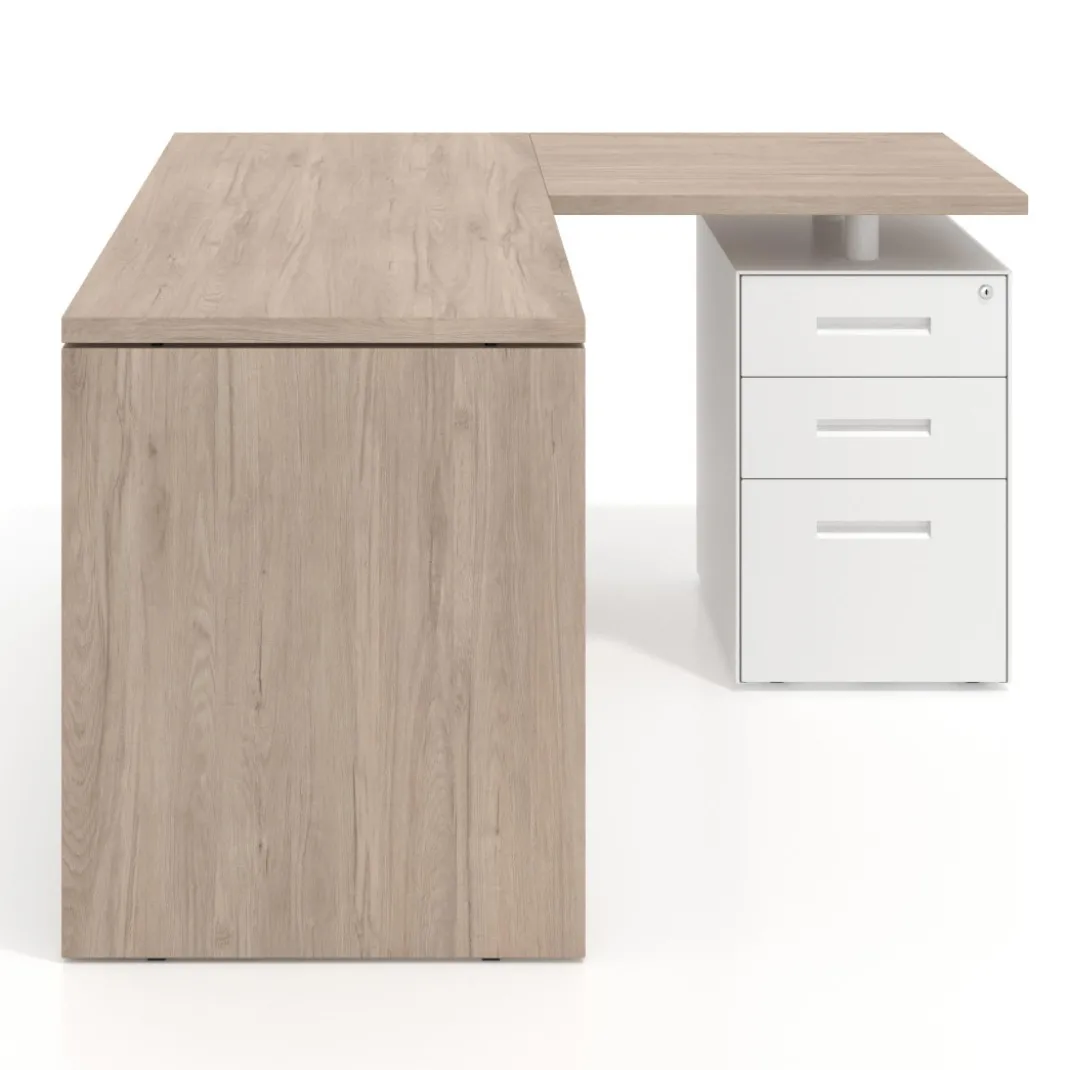 Mesa de escritorio con cajones Work fondo 60, frontales metal, estructura bicolor