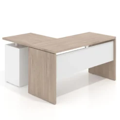 Mesa de escritorio con cajones Work fondo 60, frontales metal, estructura bicolor