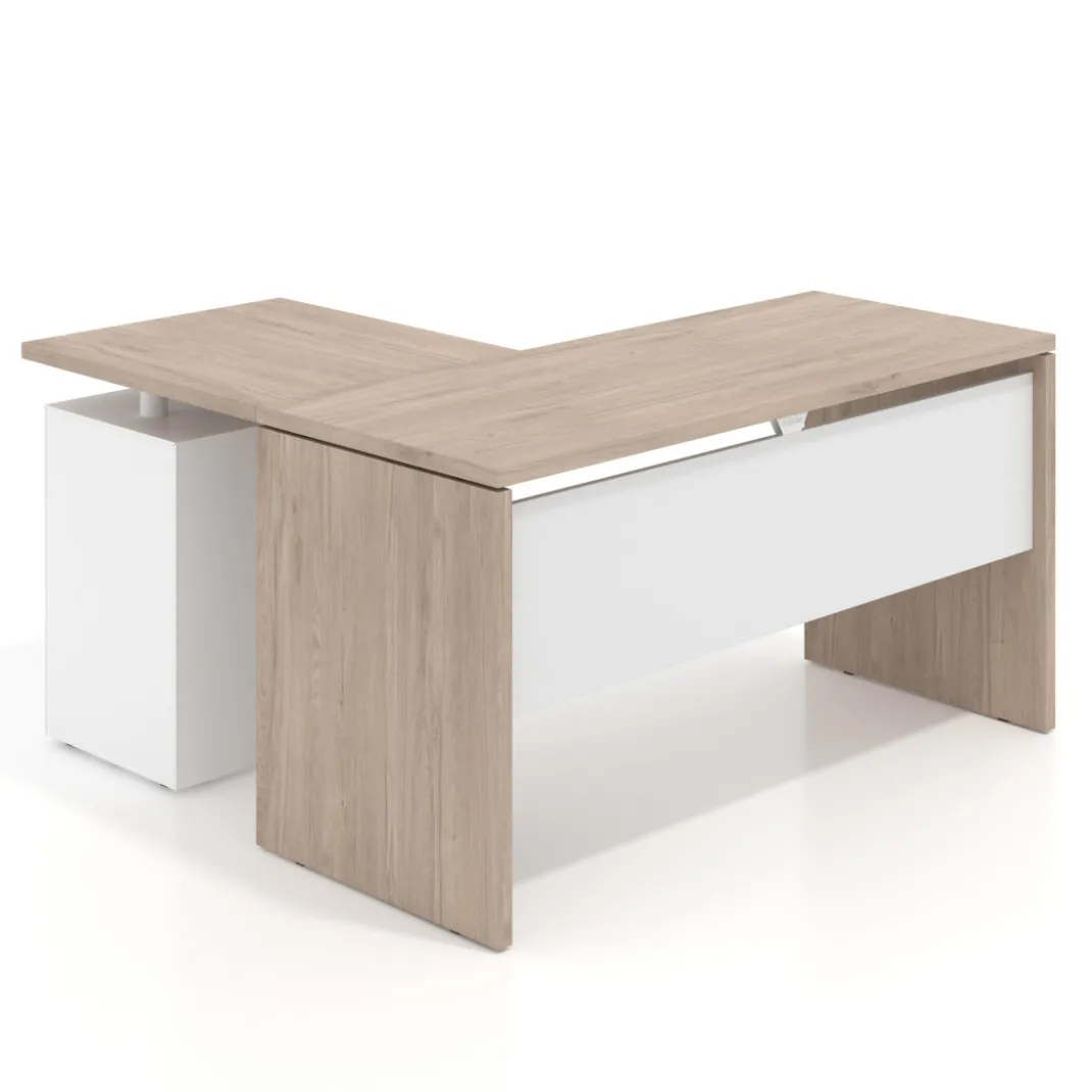 Mesa de escritorio con cajones Work fondo 60, frontales metal, estructura bicolor