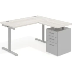 Mesa de Escritorio con cajones, fondo 68cm, estructura aluminio, ala corta, pedestal metálico