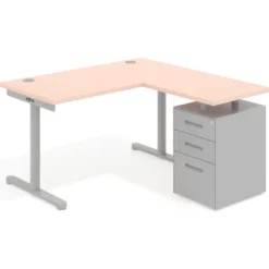 Mesa de Escritorio con cajones, fondo 68cm, estructura aluminio, ala corta, pedestal metálico