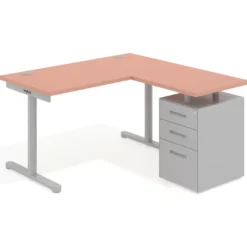 Mesa de Escritorio con cajones, fondo 68cm, estructura aluminio, ala corta, pedestal metálico