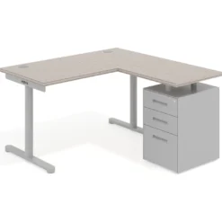 Mesa de Escritorio con cajones, fondo 68cm, estructura aluminio, ala corta, pedestal metálico