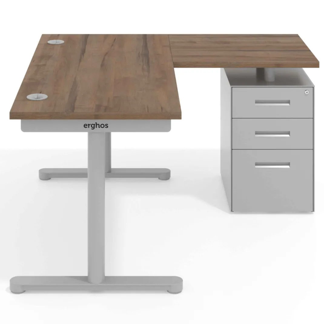 Mesa de Escritorio con cajones, fondo 68cm, estructura aluminio, ala corta, pedestal metálico