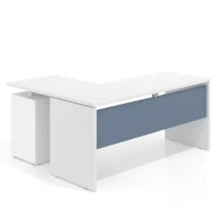 Mesa de Escritorio con cajones en L Work Plus, ala corta, fondo 60, frontales melamina estructura blanco mate